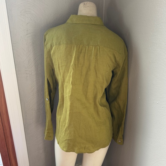 J. Jill "I love linen" button down shirt, olive color, size XS, linen - Picture 4 of 11